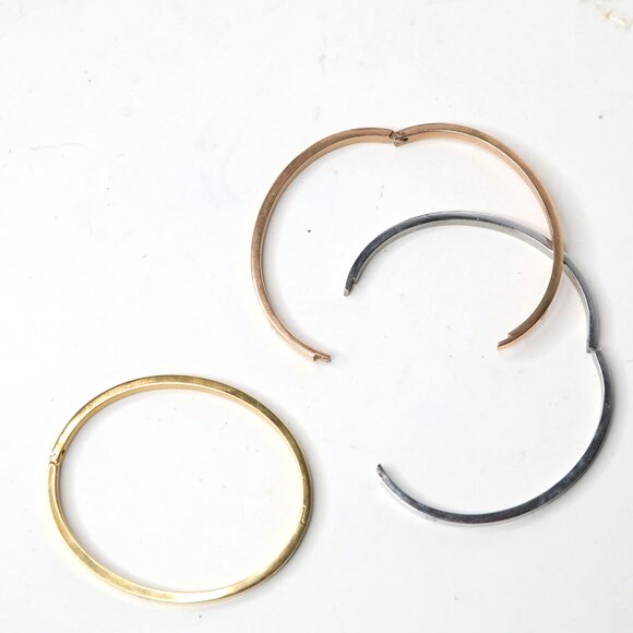 Set of 3 Metal Bangle Bracelets Trio Stackable Gold Silver Rose Gold Copper Tone - Picture 9 of 9
